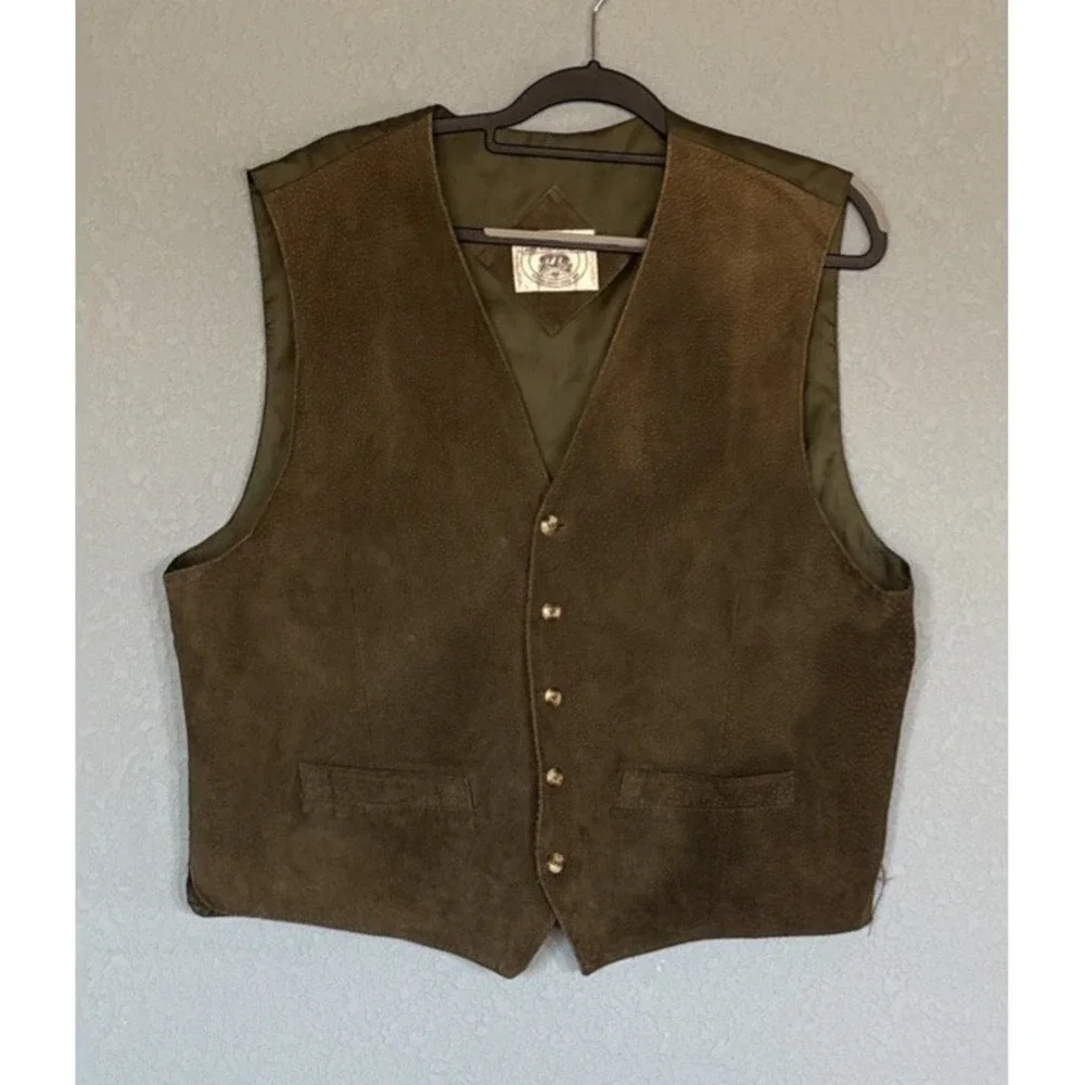 John Ashford Sport Vest Men's Green Suede Leather Five Button Size Large